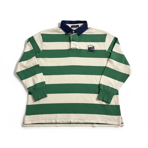 Polo Ralph Lauren Other - Polo by Ralph Lauren Green & White Striped Rugby with Navy Embroidered Crest